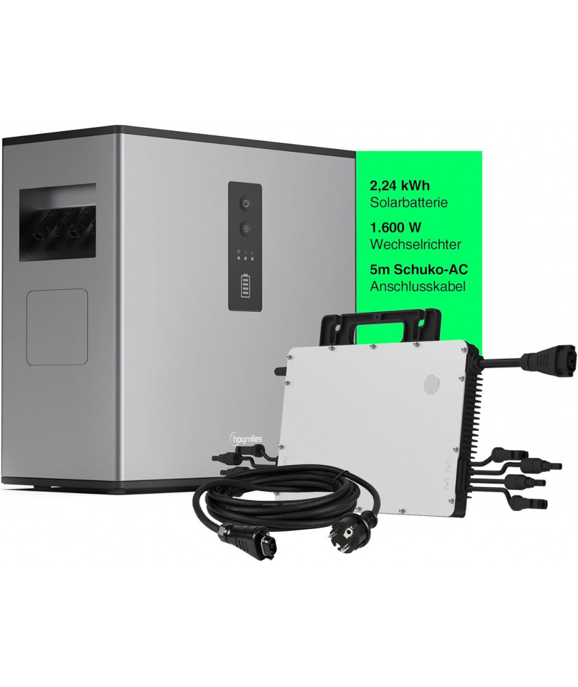Hoymiles MS-A2 Solarbatterie 2.240Wh - 1600W 4T HMS Wechselrichter - Solarspeicher-Set für Balkonkraftwerke - LiFePo4-5m