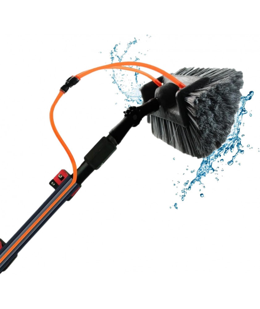 Aquascopic Teleskopstange mit interner Wasserspender und Bürste mit 5 Flächen – Fensterputzer längenverstellbar – Bis zu 8m –