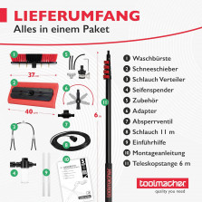 toolmacher Teleskop Waschbürste 6m [5 JAHRE GARANTIE] - Waschbürste mit Teleskopstiel - Terrassendach Reiniger - Teleskopstange
