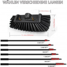Teleskop Waschbürste, 3.6m/5.4m/6m/7.2m/9.2m /10.8m High Clean Teleskopstange mit Wasseranschluss, Wasserbesen mit Teleskopstiel