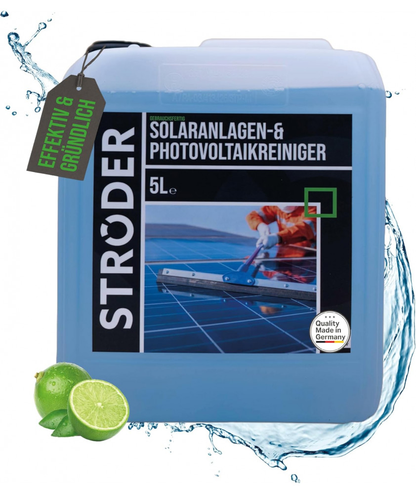 STRÖDER® - Photovoltaik Reiniger I Solarpanel Reiniger mit hoher Wirksamkeit I 1x5 Liter inkl. Ausgießer für die perfekte PV