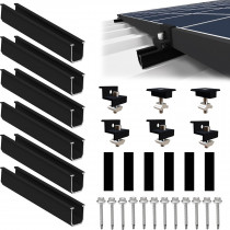 Sorlpv Solarmodul Halterung für 2X Module, PV Halterung Montageset - 12CM Schwarze Schiene + Verstellbare Klemme für 30-35MM