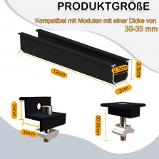 Sorlpv Solarmodul Halterung für 2X Module, PV Halterung Montageset - 12CM Schwarze Schiene + Verstellbare Klemme für 30-35MM
