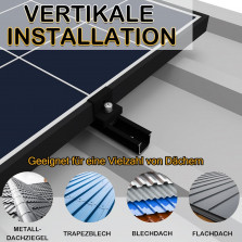 Sorlpv Solarmodul Halterung für 2X Module, PV Halterung Montageset - 12CM Schwarze Schiene + Verstellbare Klemme für 30-35MM