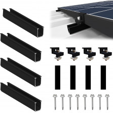 Sorlpv Solarmodul Halterung für 2X Module, PV Halterung Montageset - 12CM Schwarze Schiene + Verstellbare Klemme für 30-35MM
