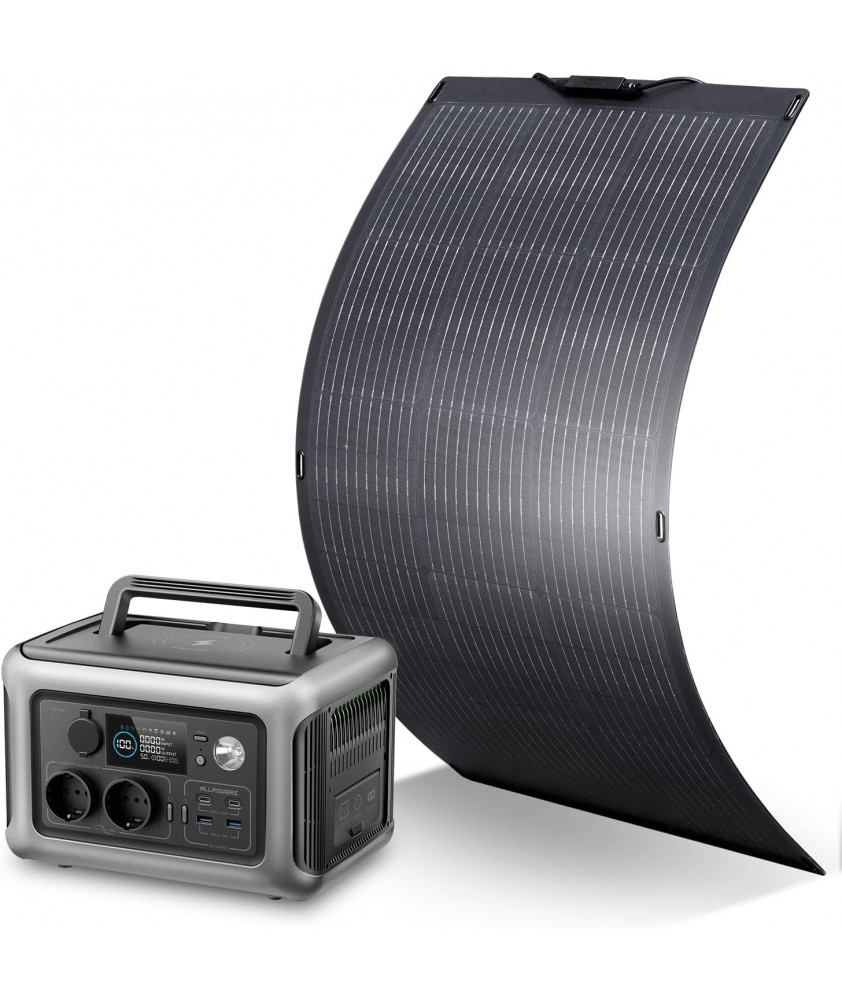 ALLPOWERS R600 Solargenerator, 299WH LiFePO4 Batterie, 2x 600W (1200W Spitze) AC Ausgang Tragbare Powerstation mit 100W