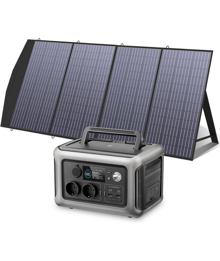 ALLPOWERS Solargenerator R600, 2x 600W (1200W Spitze) AC Ausgang Tragbare Powerstation mit 200W Solarpanel, 299WH LiFePO4