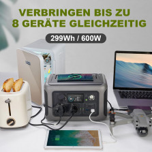 ALLPOWERS Solargenerator R600, 2x 600W (1200W Spitze) AC Ausgang Tragbare Powerstation mit 200W Solarpanel, 299WH LiFePO4