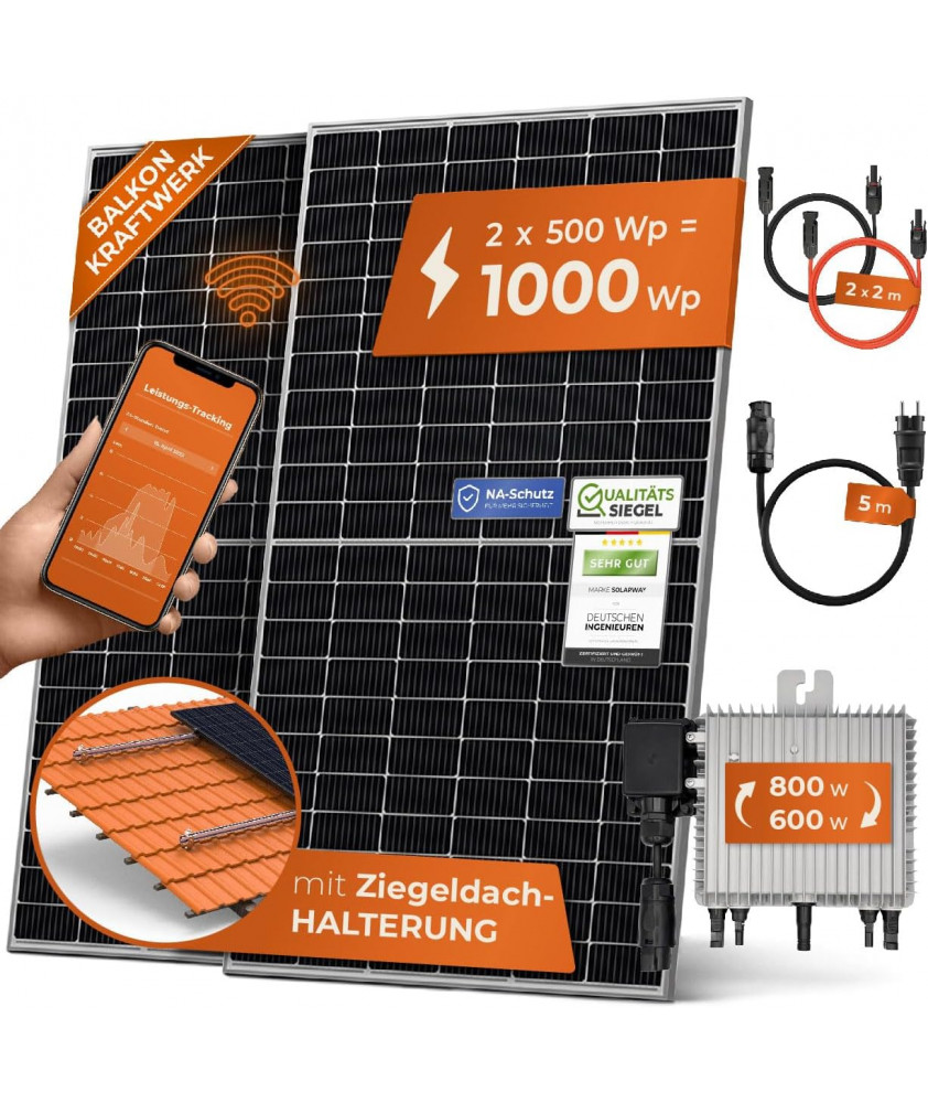 Solarway 1680W Balkonkraftwerk 1600W Komplett mit 1,6kWh Anker Speicher - Ausgang einstellbar 600/800/1600W - 4x420W Bifaziale