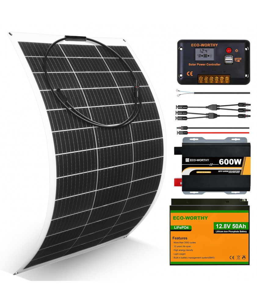 ECO-WORTHY 130W 12V Solarpanel Flexibel Monokristallines Solarpanel, Solarmodul mit Ladekabel für Wohnmobil Auto Boot 12V